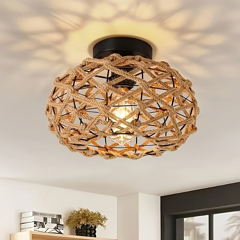 Plafonnier en corde de chanvre bohème | Tressé main Ø 30 cm