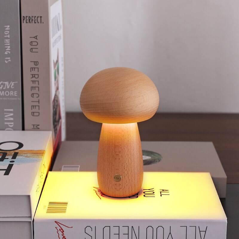 Veilleuse champignon Portobello | Bois naturel rechargeable