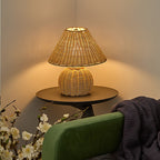 Lampe de bureau en bambou tressé | USB 5 V, esprit boho