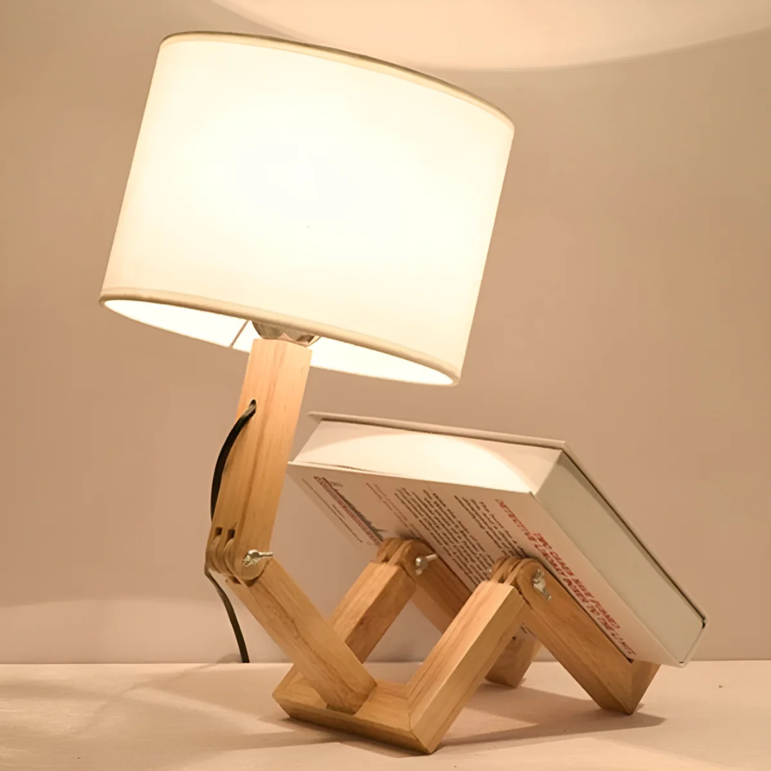 Lampe à poser Rilna | Bois massif articulé, H 47 cm