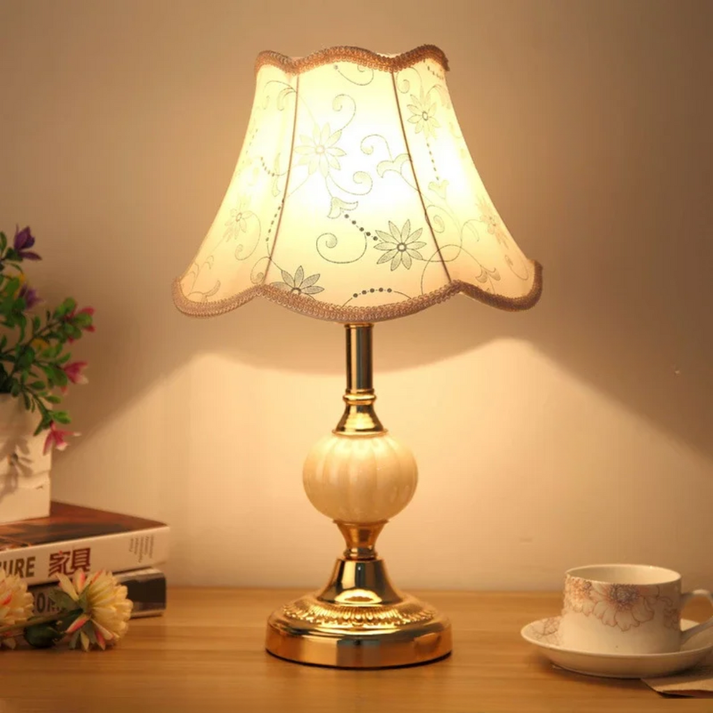 Lampe à poser Quixy | Abat-jour floral, 26 × 42 cm