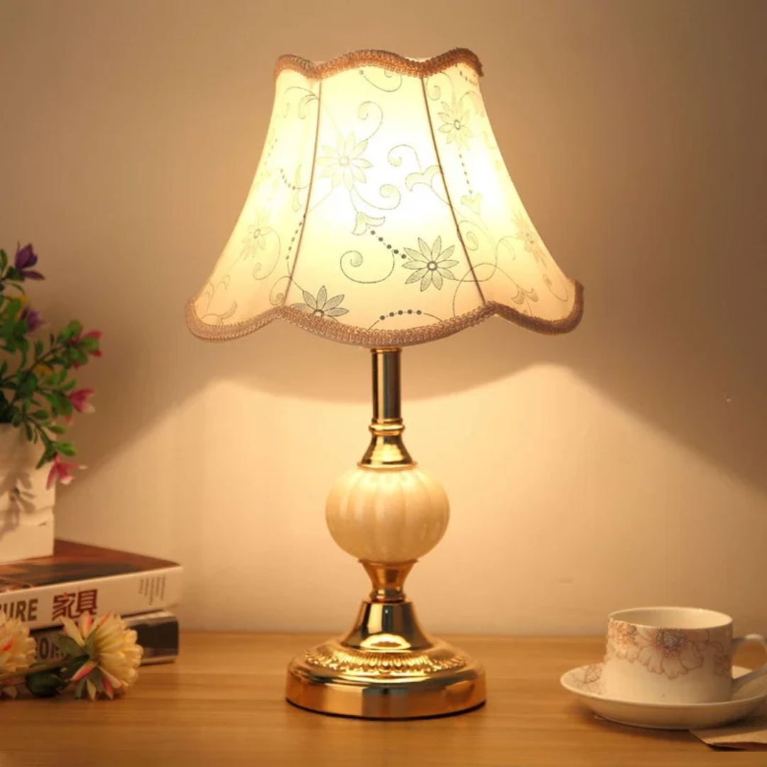 Lampe à poser Quixy | Abat-jour floral, 26 × 42 cm