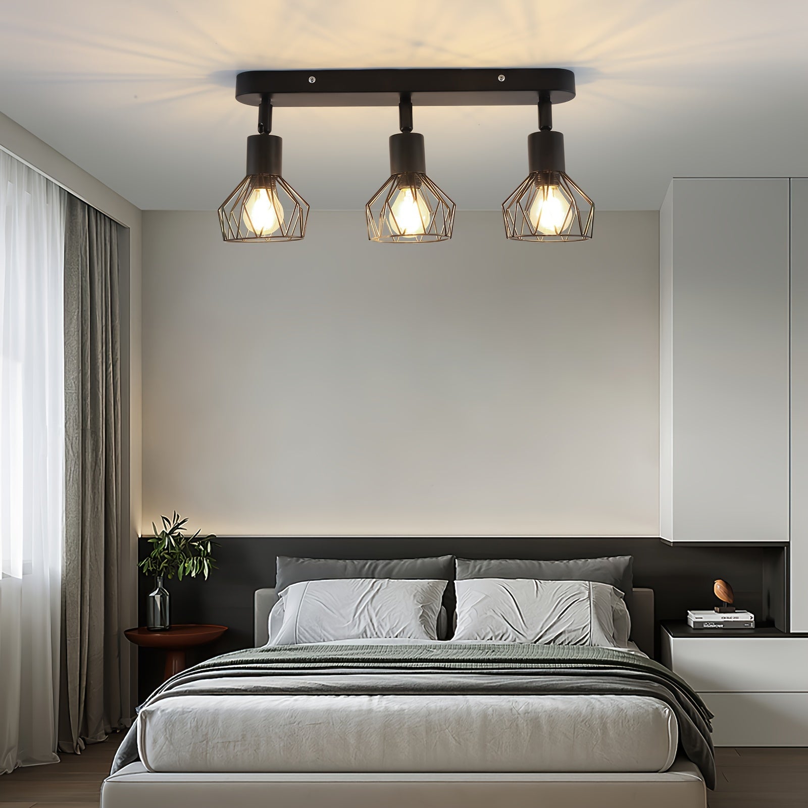 Plafonnier 3 spots orientables | Métal noir industriel