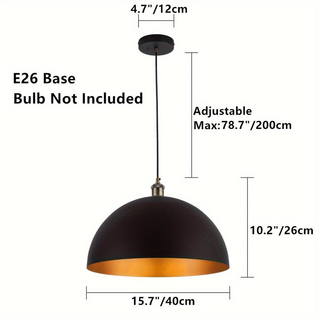 Suspension dôme industrielle | Fer noir et doré, 2 tailles