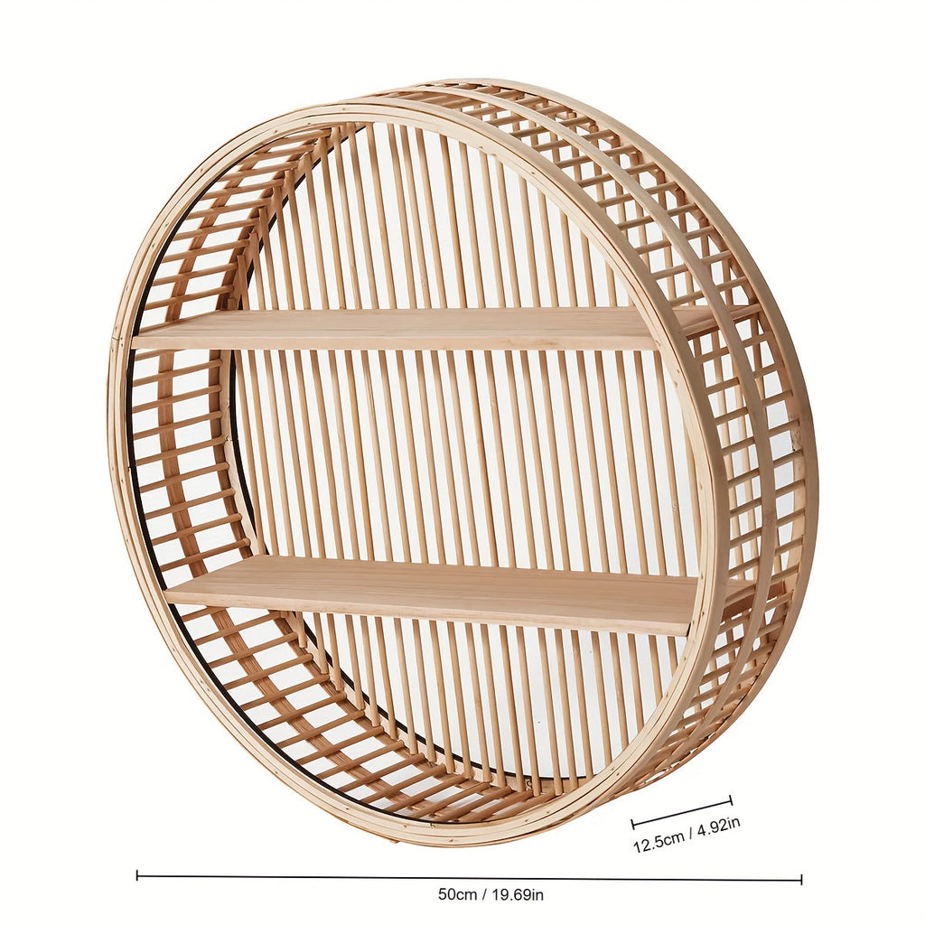 Étagère murale ronde en bambou | Ø 50 cm, 2 niveaux