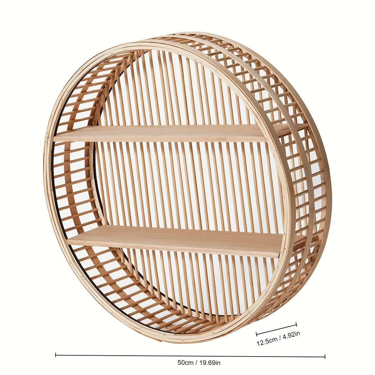 Étagère murale ronde en bambou | Ø 50 cm, 2 niveaux