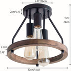 Plafonnier industriel anneau bois | 3 lumières E27, 32 cm