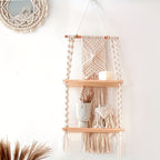 Étagère murale en macramé bohème | 2 niveaux, 75 × 35 cm