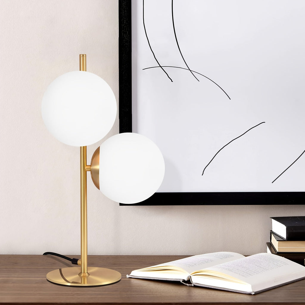 Lampe à poser dorée | Globe en verre blanc, 2 formats