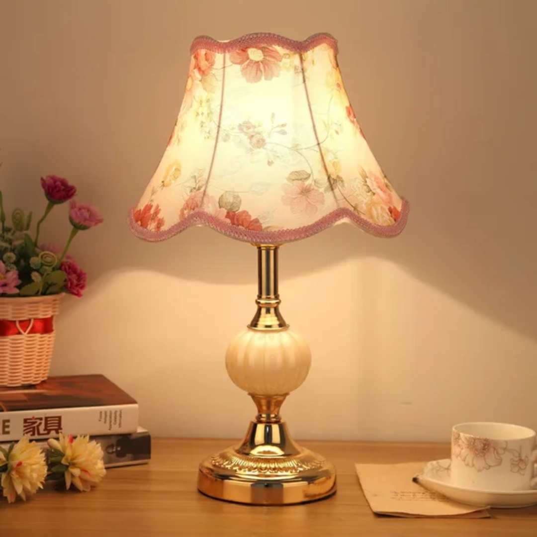 Lampe à poser Quixy | Abat-jour floral, 26 × 42 cm