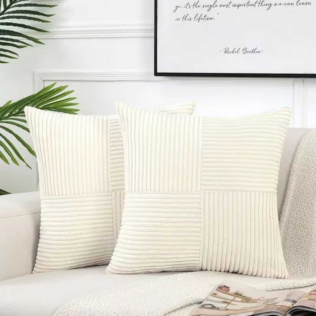 Housse de coussin en velours côtelé | 45 × 45 cm, rayée