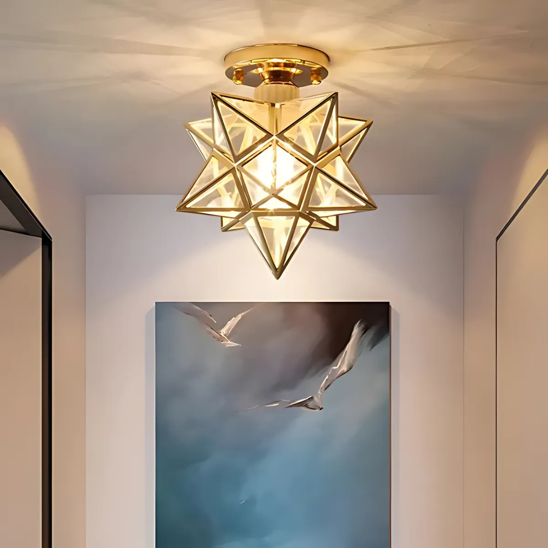 Plafonnier LED Xelio | Étoile géométrique en métal et verre