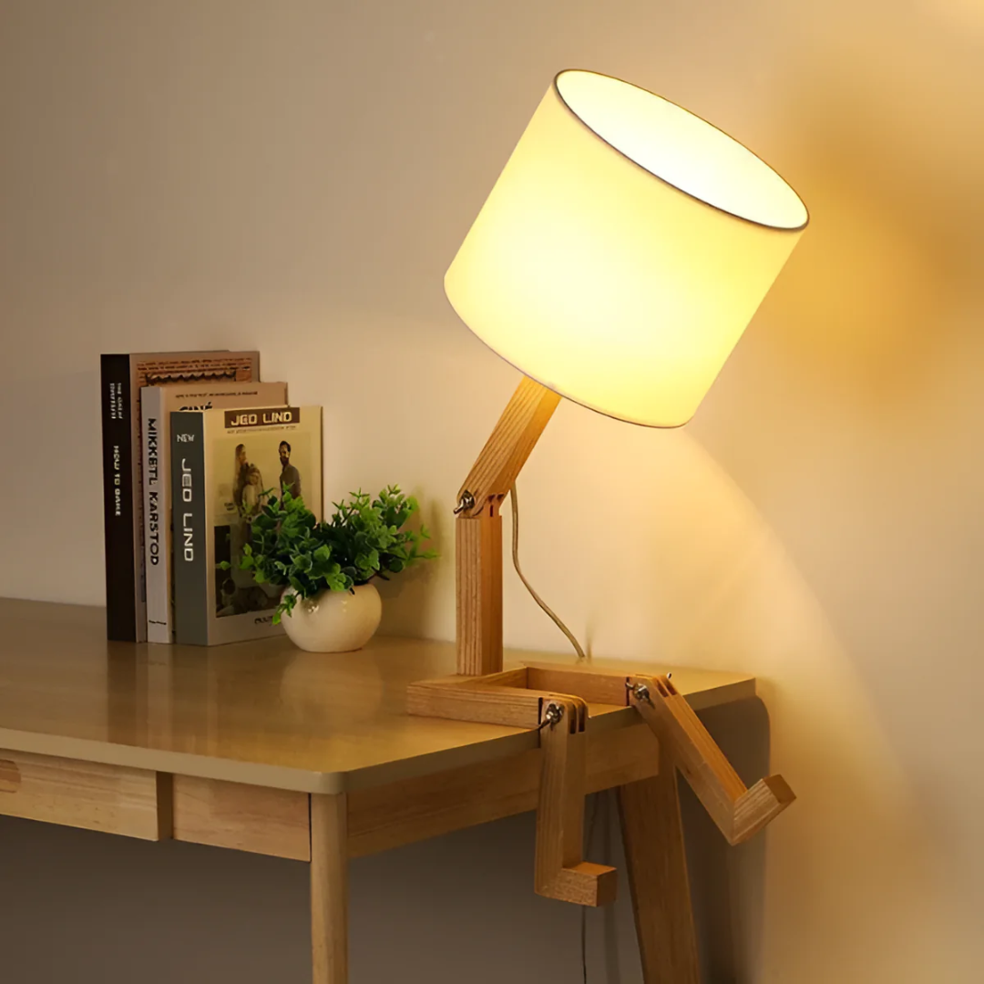 Lampe à poser Rilna | Bois massif articulé, H 47 cm