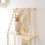 Étagère murale en macramé bohème | 2 niveaux, 75 × 35 cm