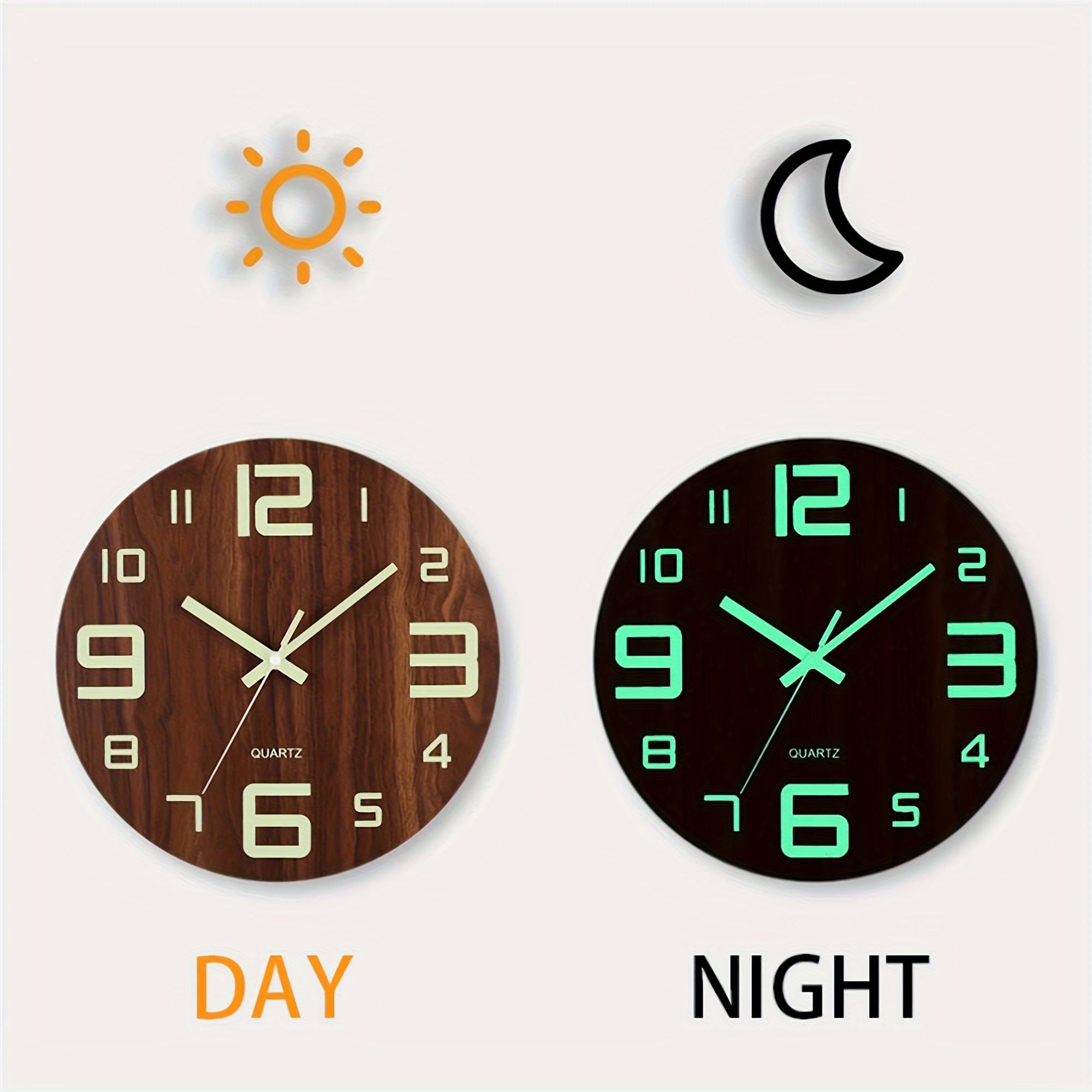 Horloge murale lumineuse en noyer | Quartz silencieux 30,5 cm