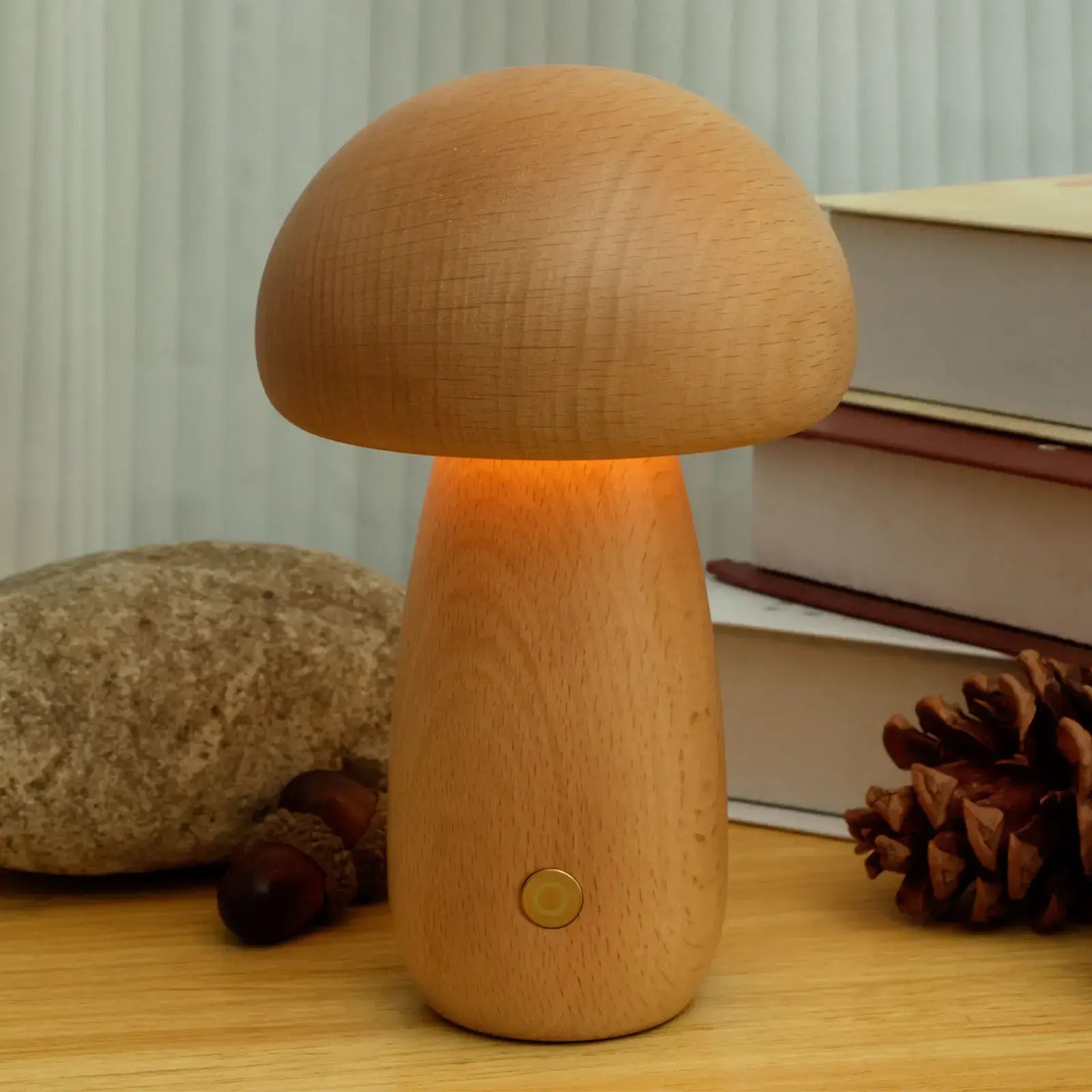 Veilleuse champignon Portobello | Bois naturel rechargeable