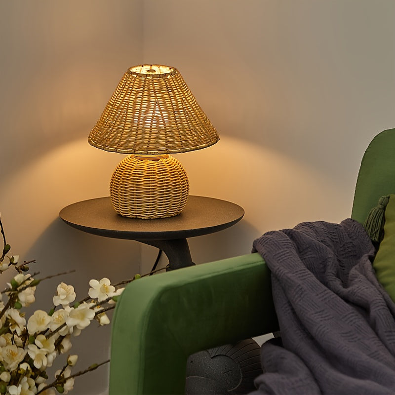 Lampe de bureau en bambou tressé | USB 5 V, esprit boho