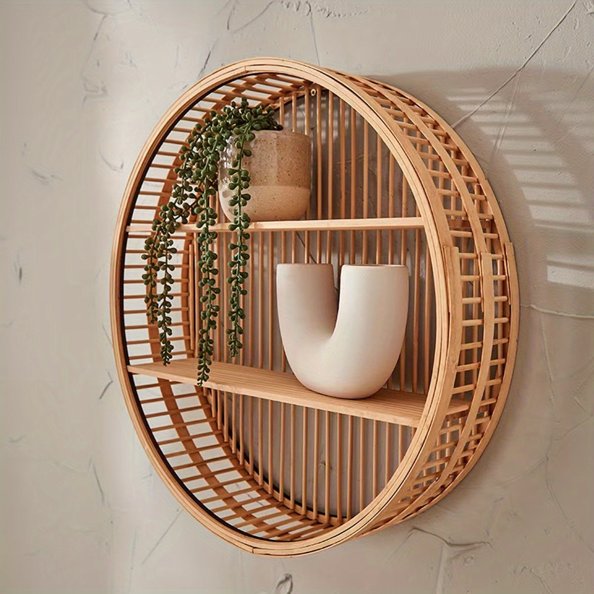 Étagère murale ronde en bambou | Ø 50 cm, 2 niveaux