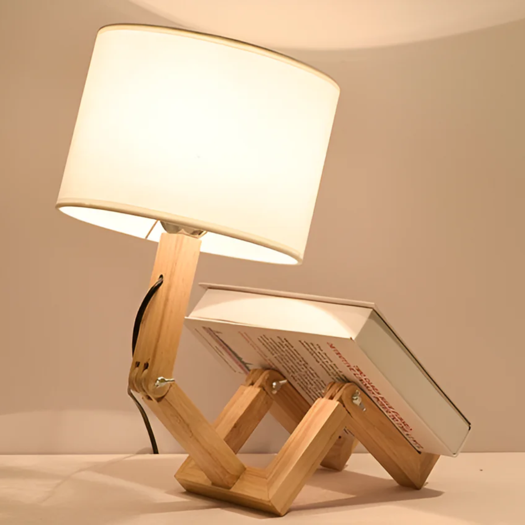 Lampe à poser Rilna | Bois massif articulé, H 47 cm