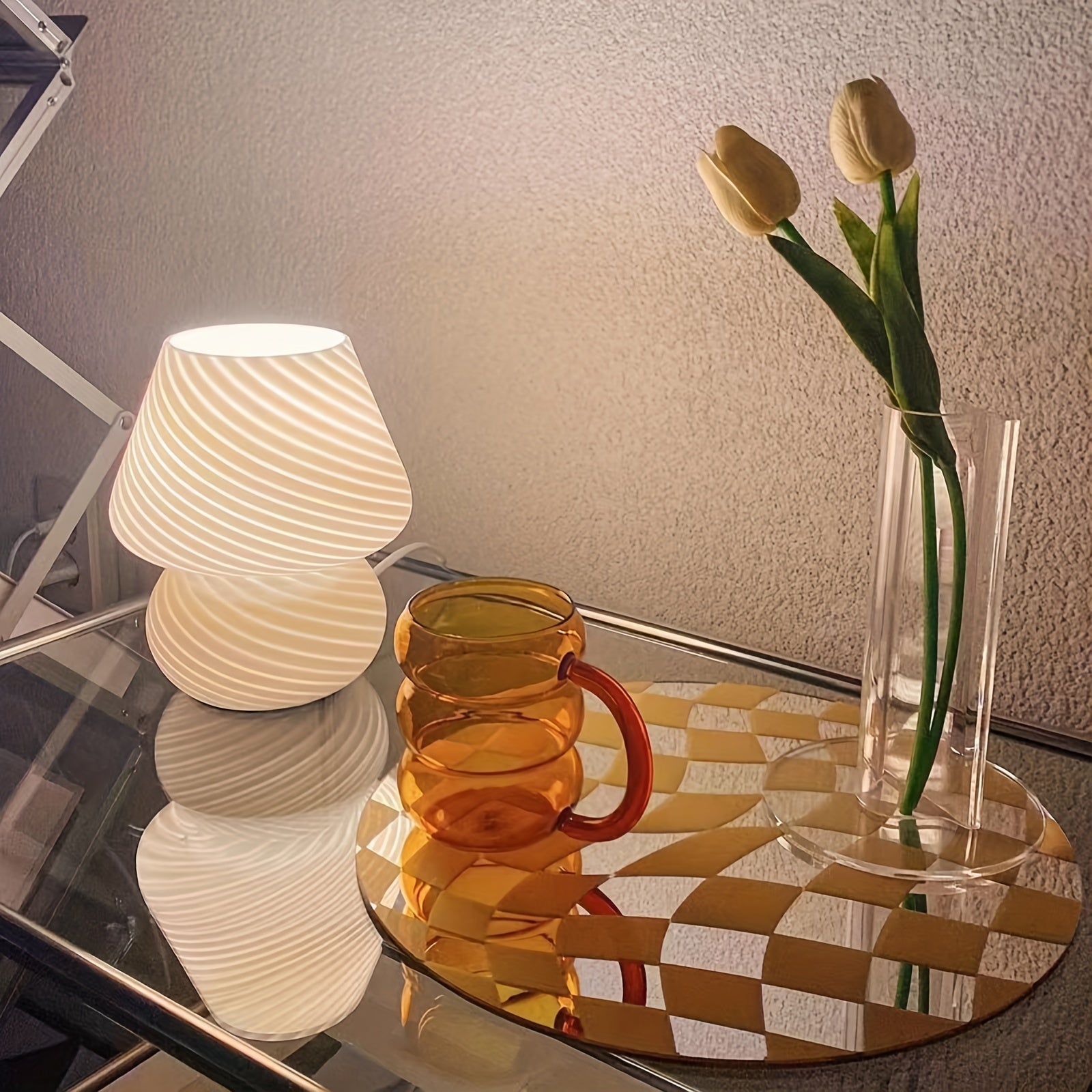 Lampe champignon en verre façon Murano | USB, H 18 cm