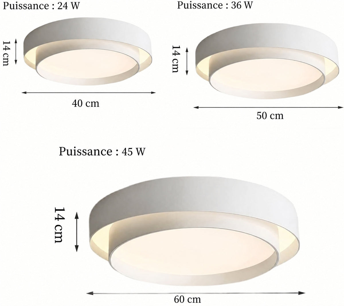 Plafonnier LED rond – puissances et dimensions