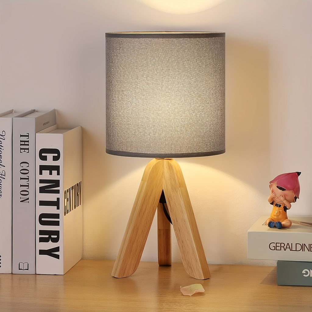 Lampe à poser trépied en bois | Abat-jour tissu, 39 cm
