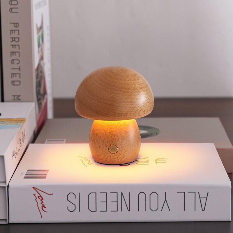 Veilleuse champignon Portobello | Bois naturel rechargeable