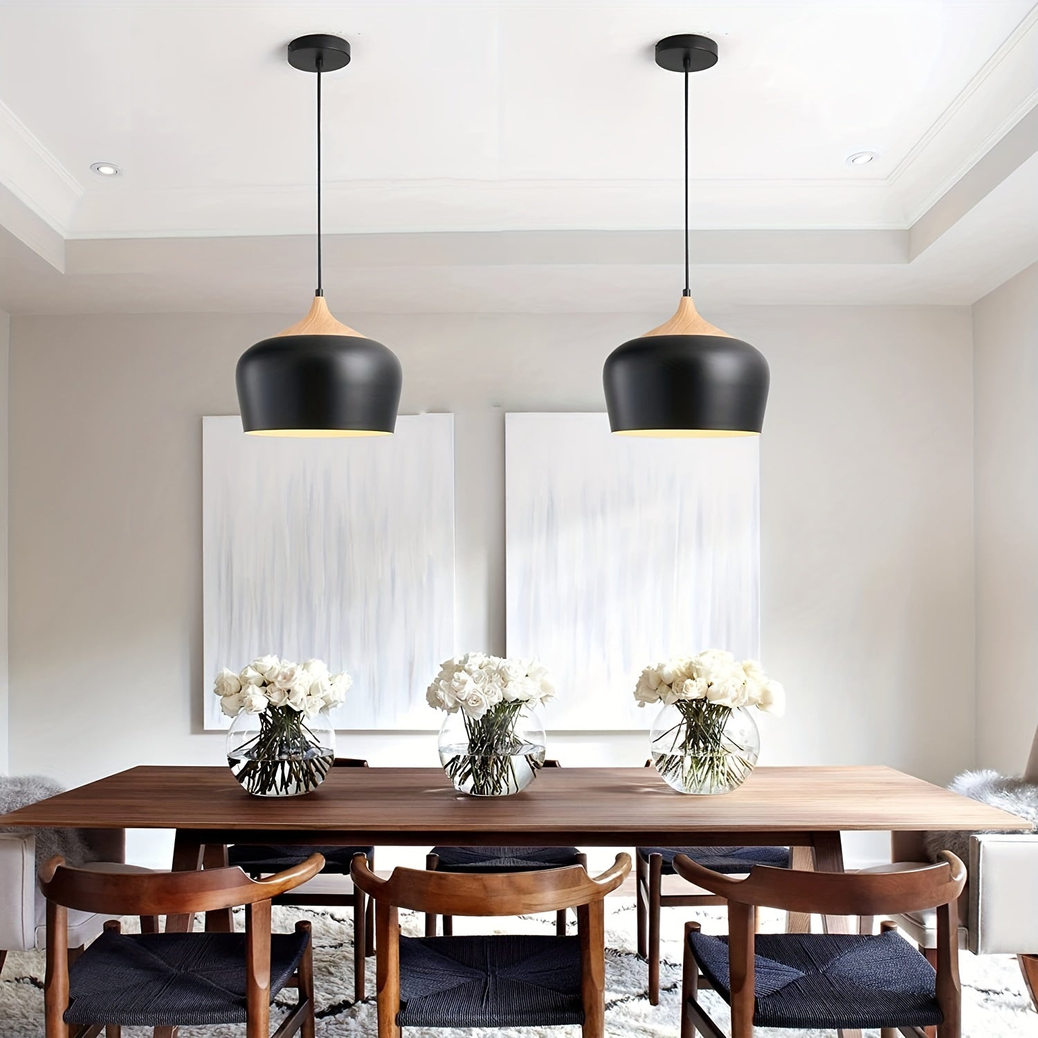 Suspension scandinave | Fer et effet bois, Ø 30 cm