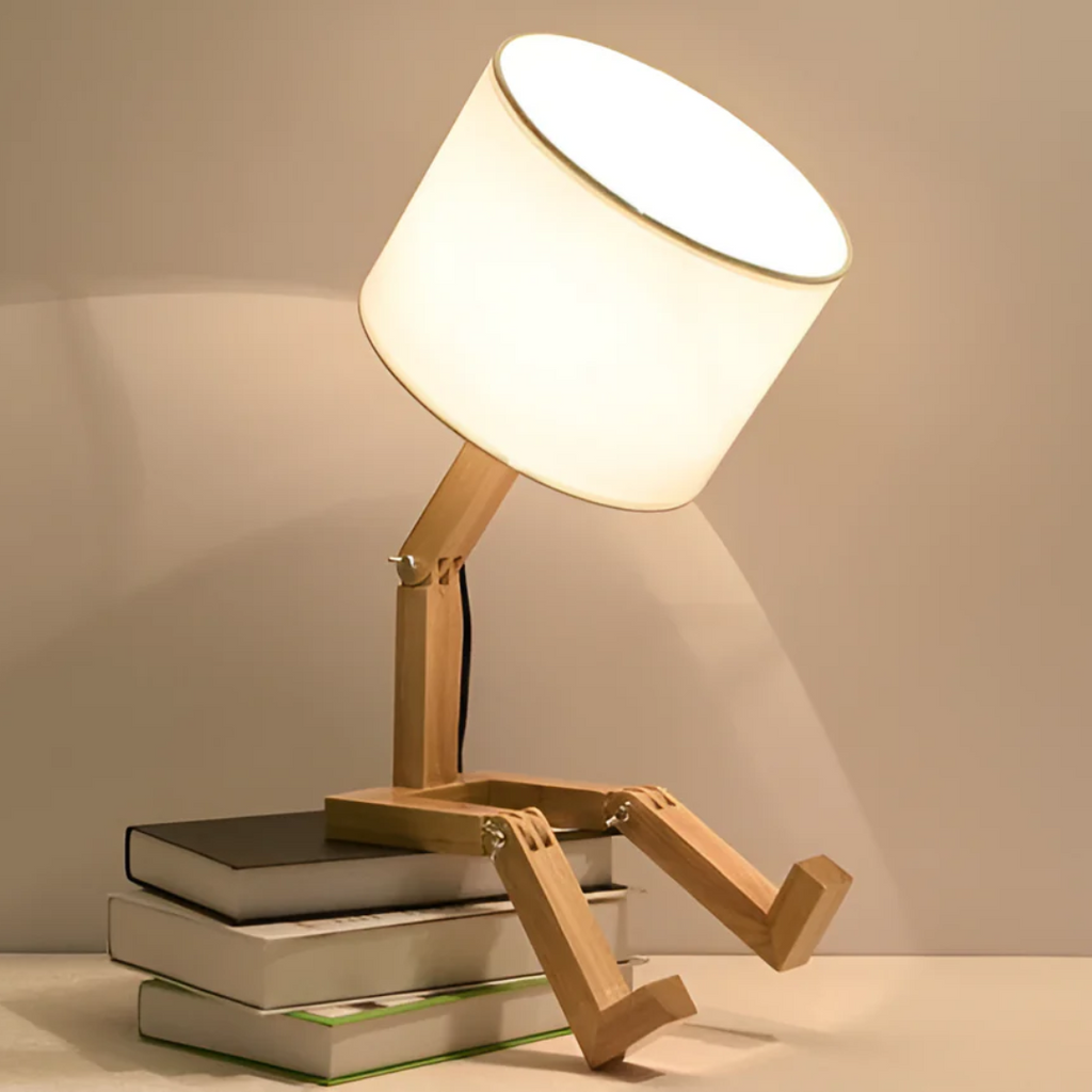 Lampe à poser Rilna | Bois massif articulé, H 47 cm