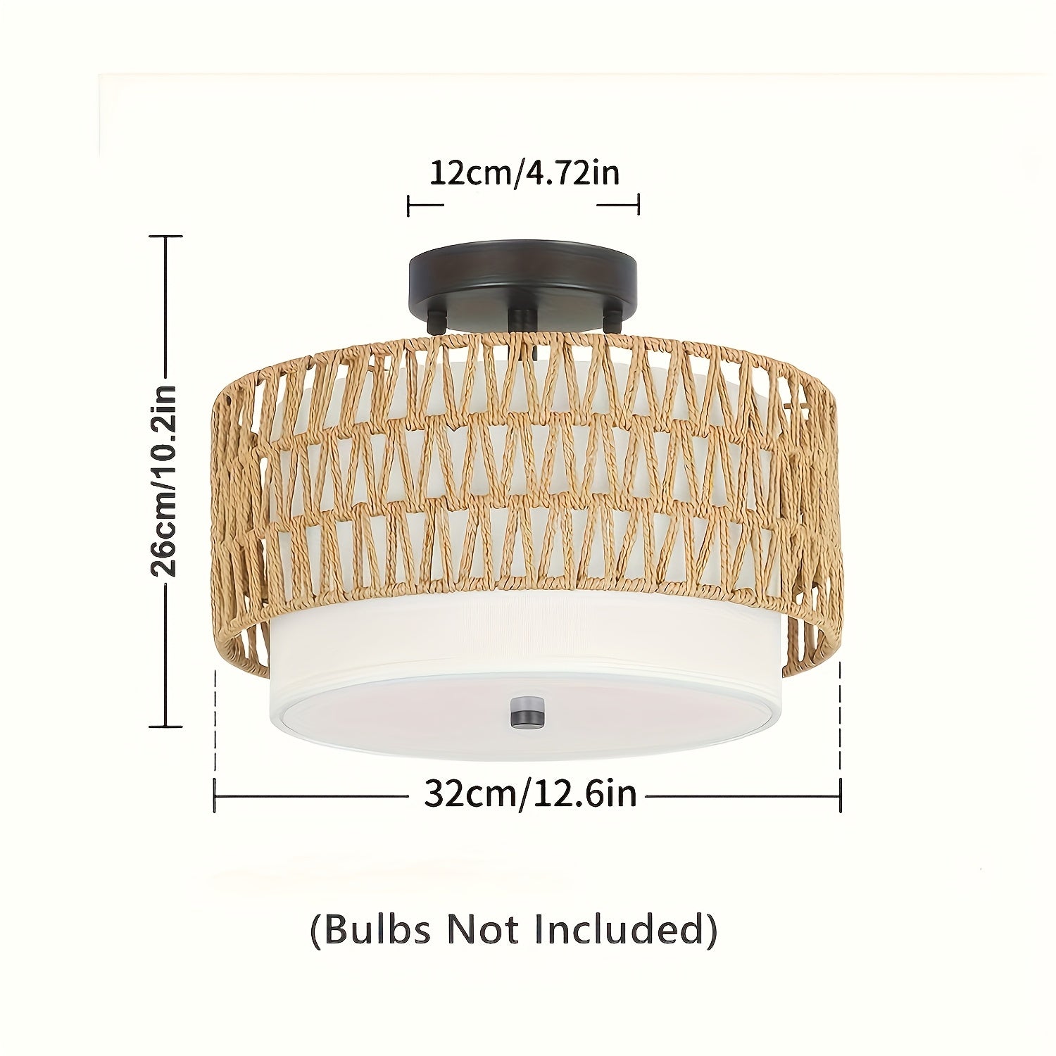 Plafonnier boho en rotin | Semi-encastré, lin, Ø 32 cm
