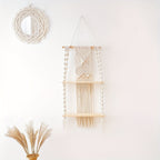 Étagère murale en macramé bohème | 2 niveaux, 75 × 35 cm
