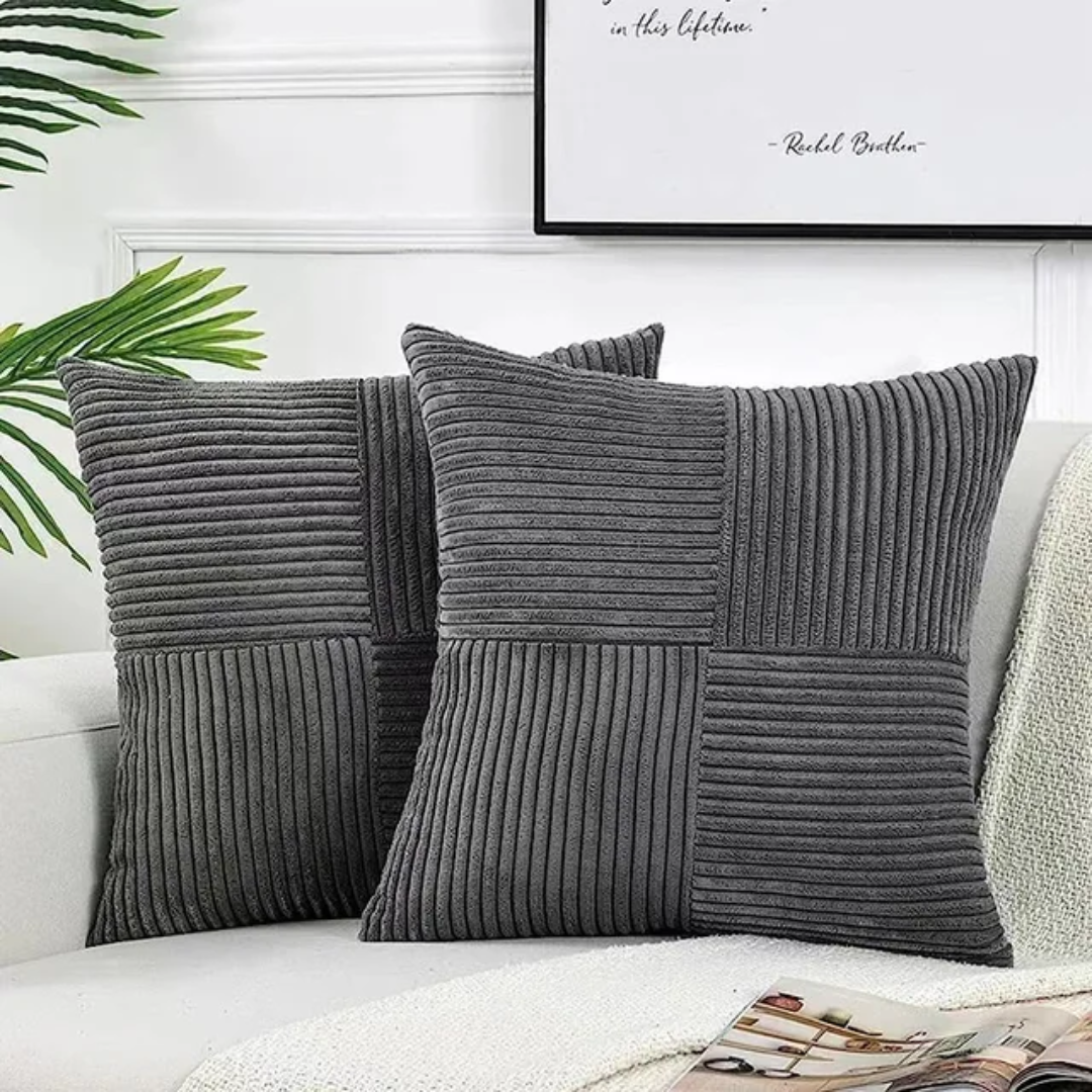 Housse de coussin en velours côtelé | 45 × 45 cm, rayée