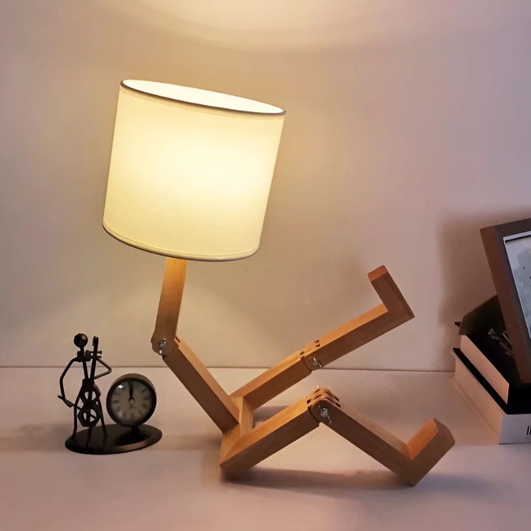 Lampe à poser Rilna | Bois massif articulé, H 47 cm