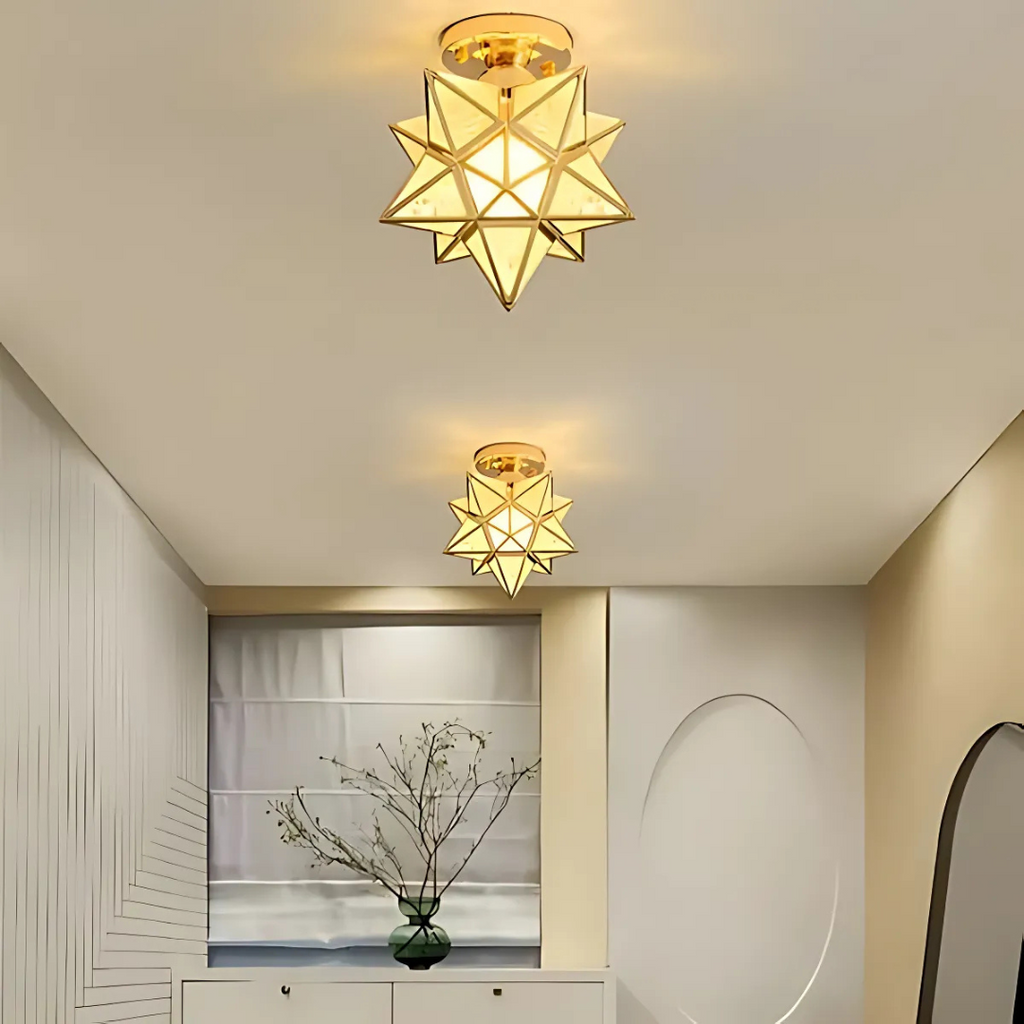 Plafonnier LED Xelio | Étoile géométrique en métal et verre