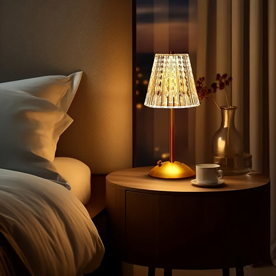 Lampe à poser en cristal | Rechargeable USB, 3 teintes