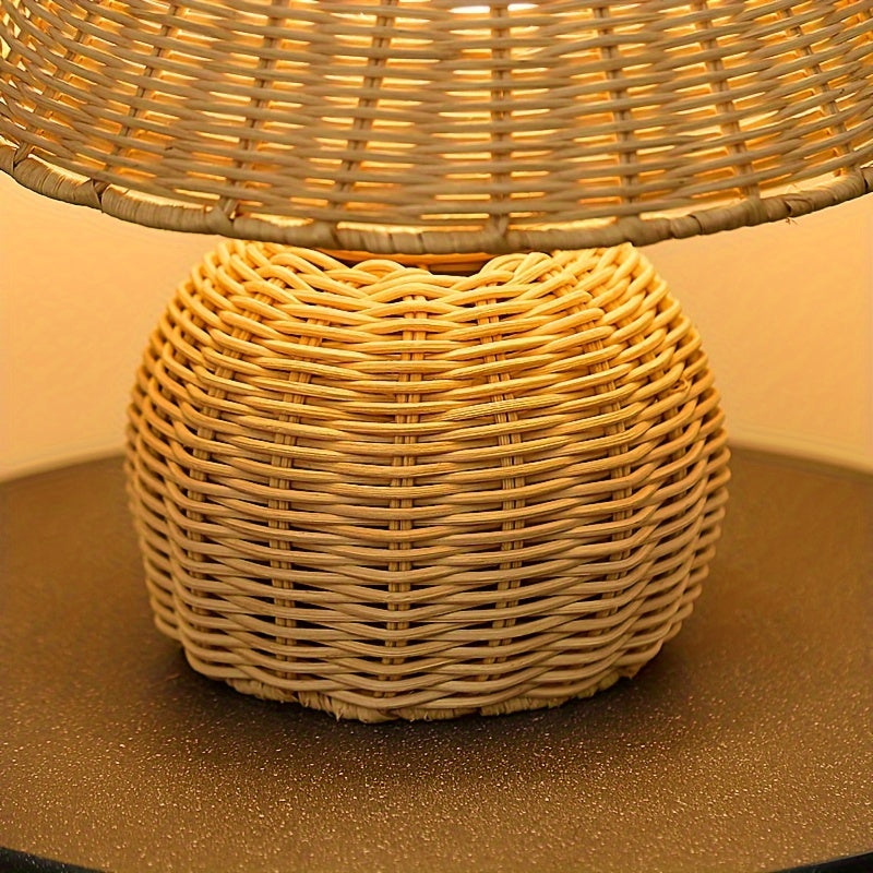 Lampe de bureau en bambou tressé | USB 5 V, esprit boho