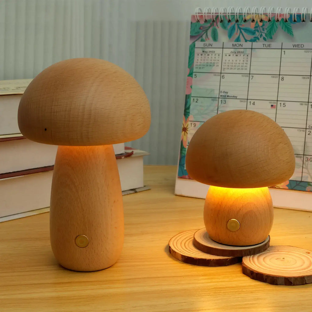Veilleuse champignon Portobello | Bois naturel rechargeable