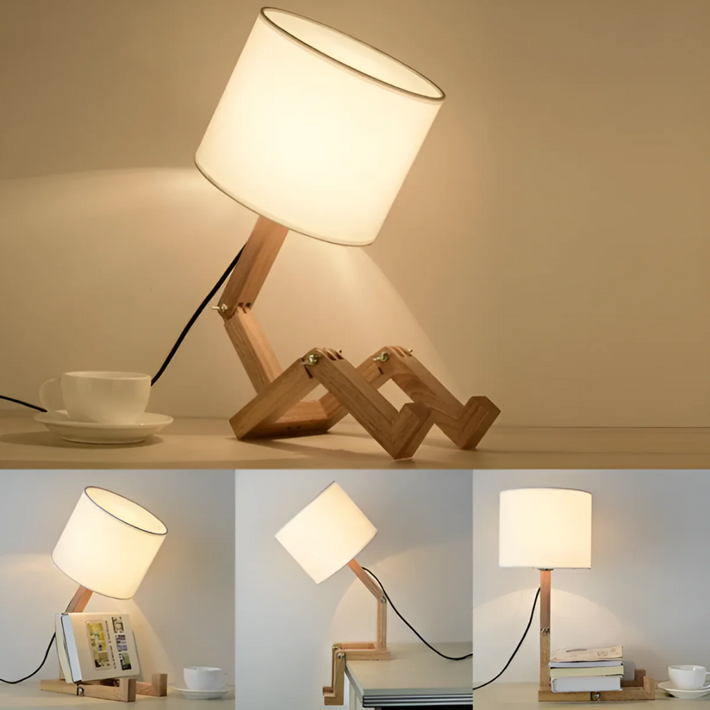 Lampe à poser Rilna | Bois massif articulé, H 47 cm