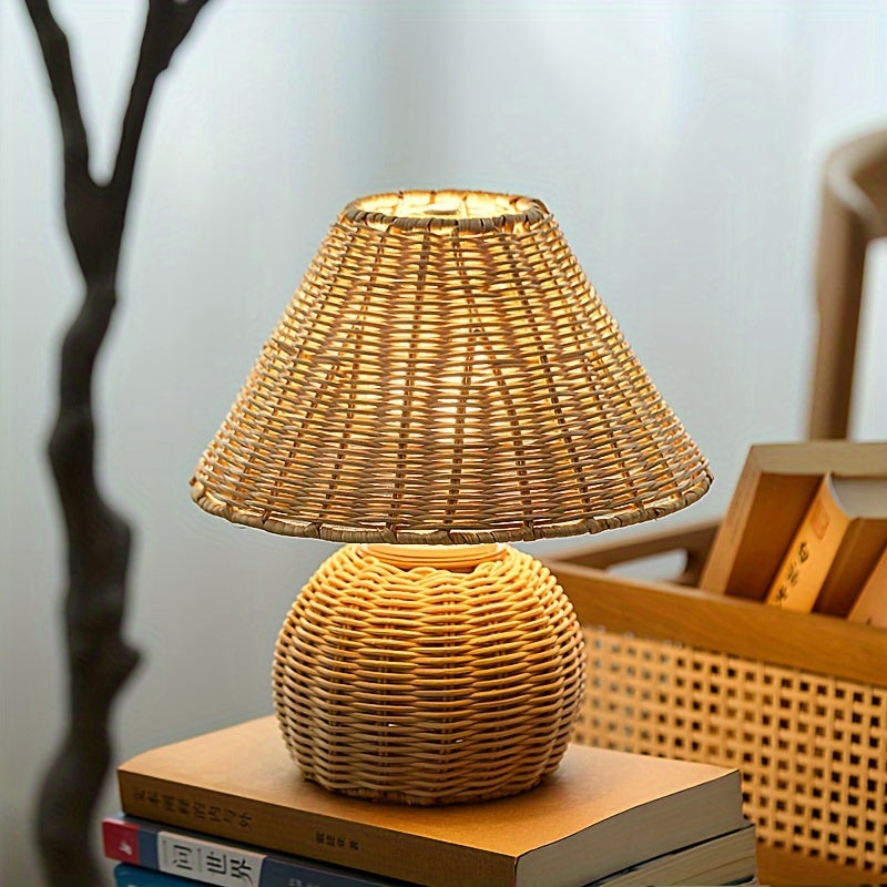 Lampe de bureau en bambou tressé | USB 5 V, esprit boho