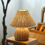 Lampe de bureau en bambou tressé | USB 5 V, esprit boho