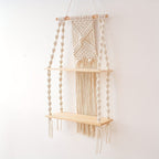 Étagère murale en macramé bohème | 2 niveaux, 75 × 35 cm