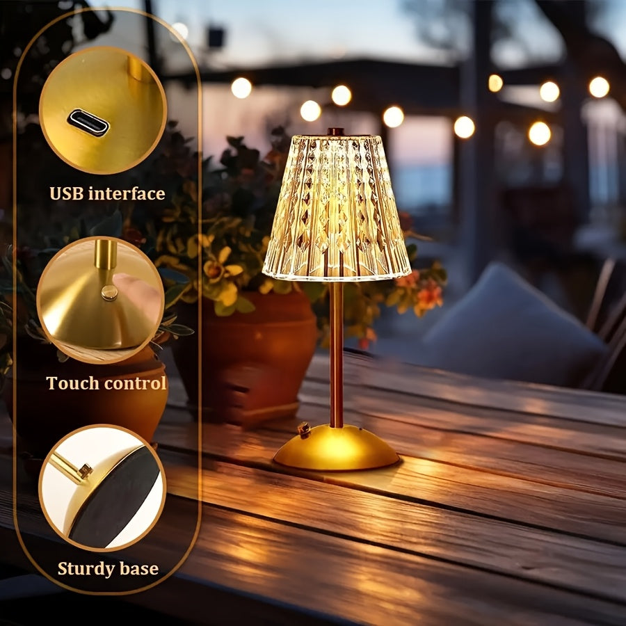 Lampe à poser en cristal | Rechargeable USB, 3 teintes