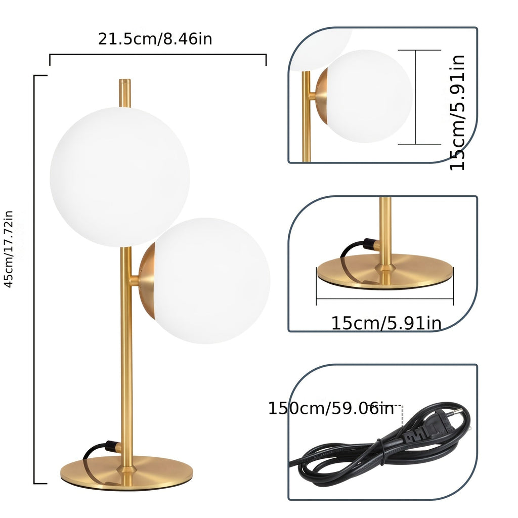 Lampe à poser dorée | Globe en verre blanc, 2 formats