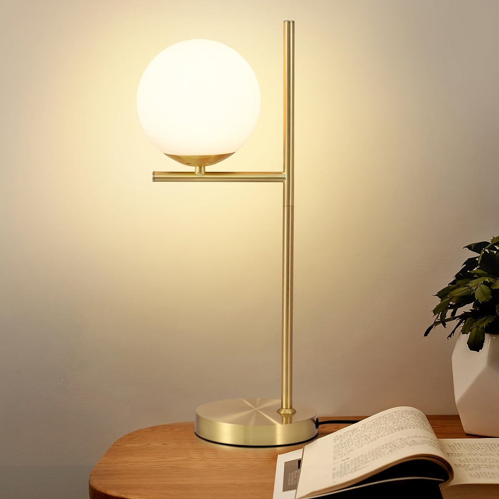 Lampe à poser dorée | Globe en verre blanc, 2 formats