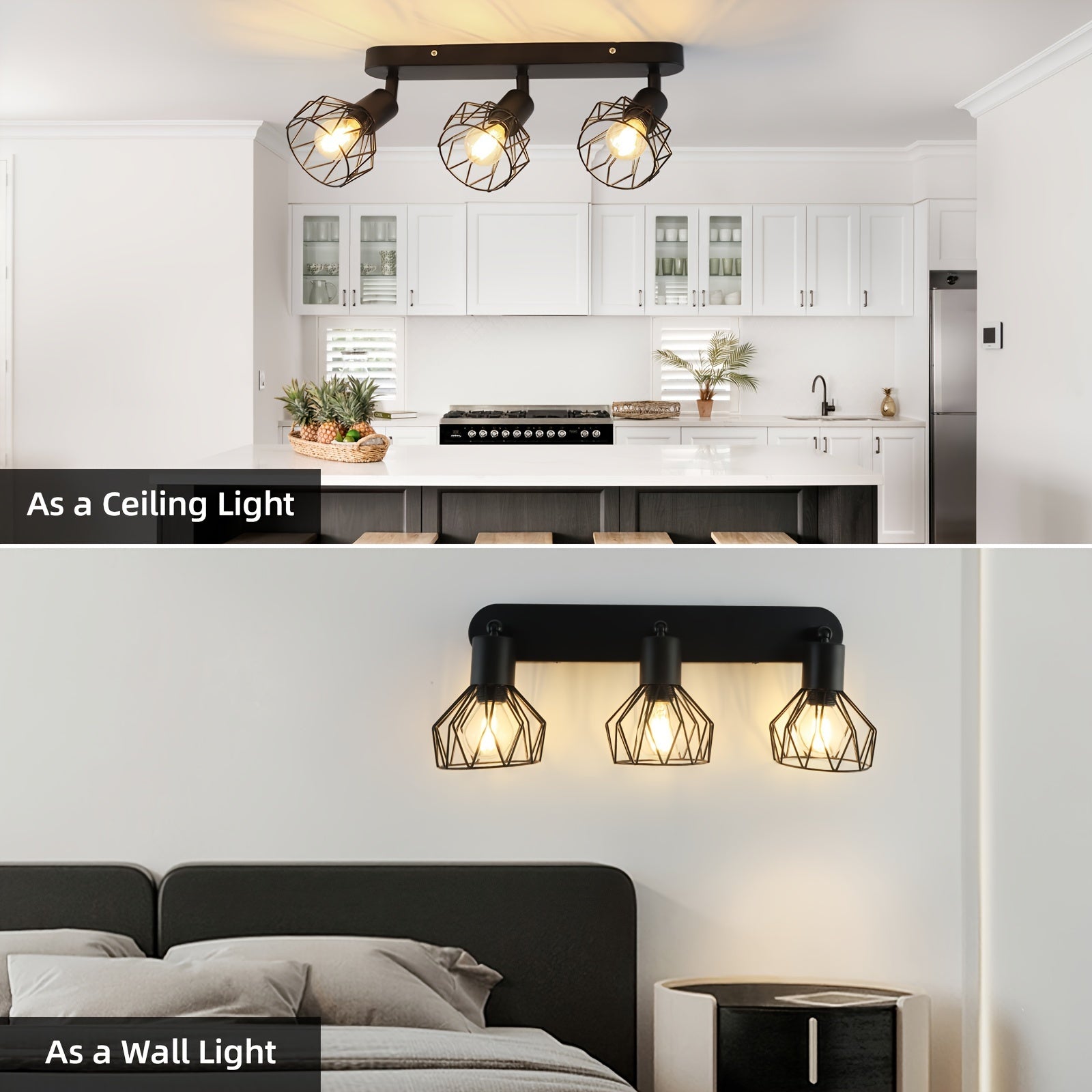 Plafonnier 3 spots orientables | Métal noir industriel