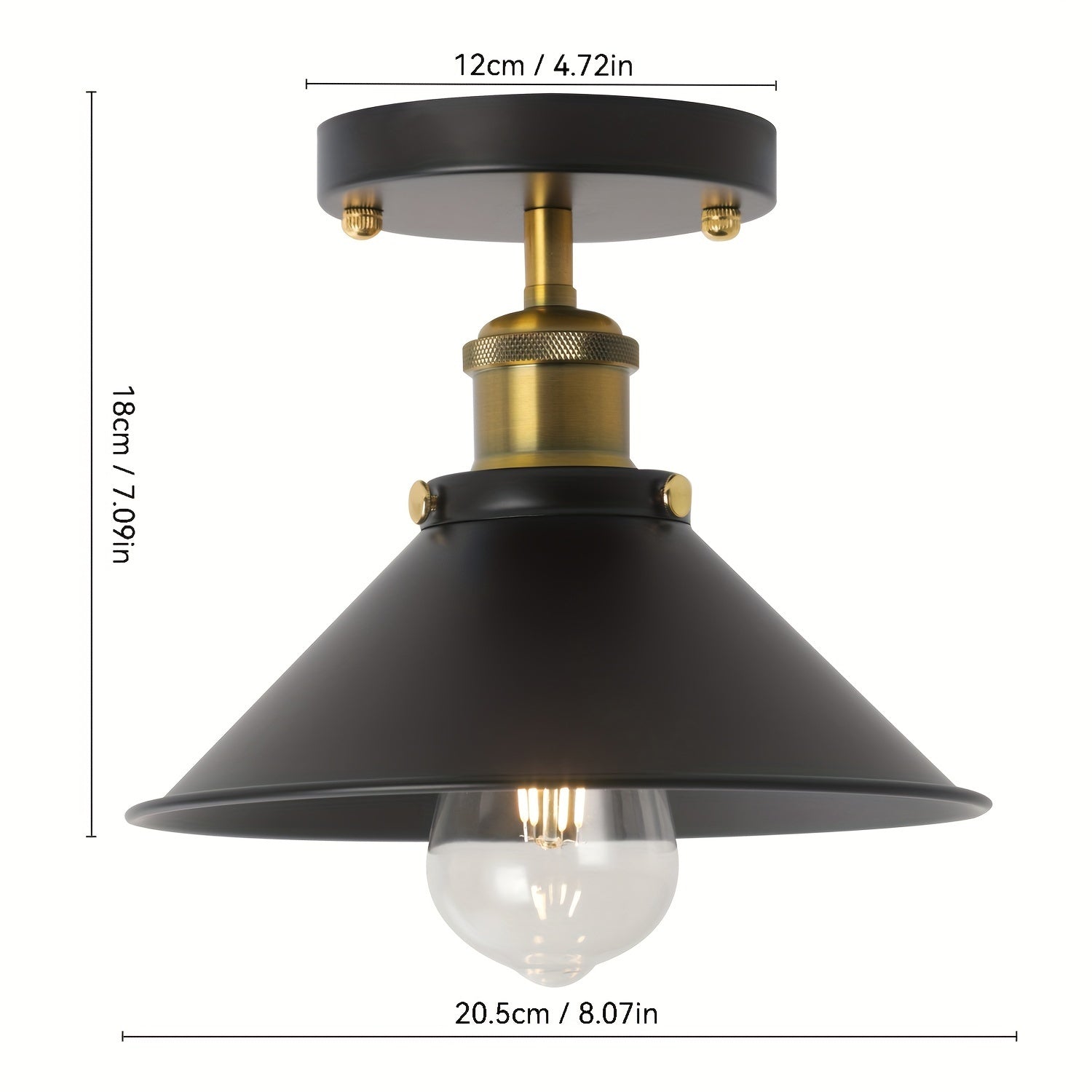 Plafonnier industriel noir mat | Abat-jour conique E27, 20 cm