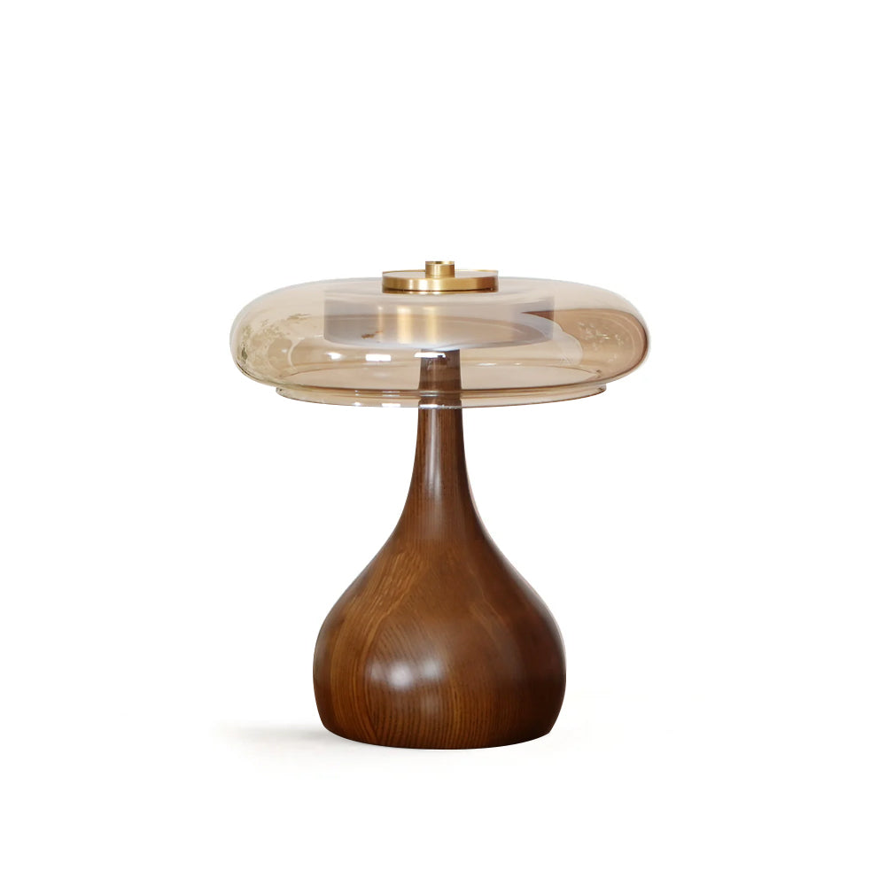 Lampe à poser Andi | Verre, laiton et bois de noyer