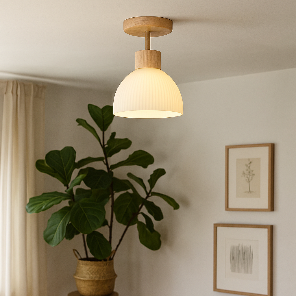 Plafonnier Ailse | Bois naturel et verre, LED Ø 18 cm