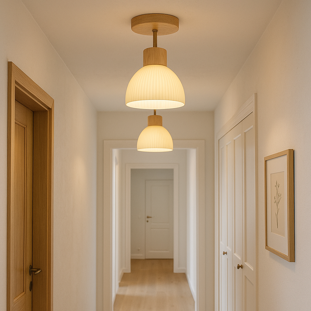 Plafonnier Ailse | Bois naturel et verre, LED Ø 18 cm
