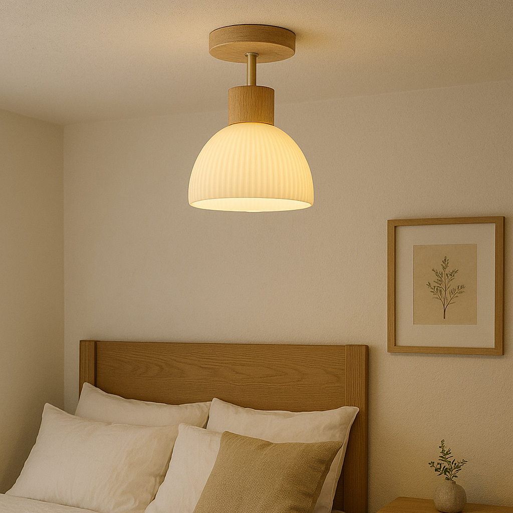 Plafonnier Ailse | Bois naturel et verre, LED Ø 18 cm